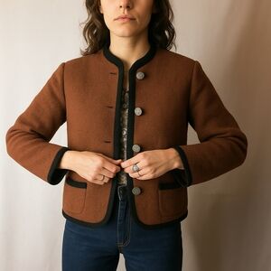 Elegant Brown Blazer with Black Accents